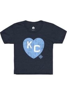 Rally Kansas City Monarchs Youth Navy Blue Heart Graphic Short Sleeve T-Shirt