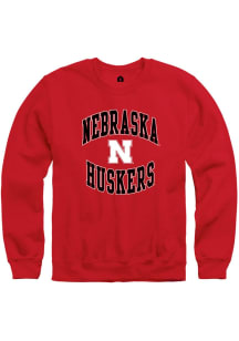 Rally Nebraska Cornhuskers Mens Red Arched Number One Long Sleeve Crew Sweatshirt