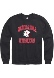 Rally Nebraska Cornhuskers Mens Black Football Helmet Number One Long Sleeve Crew Sweatshirt