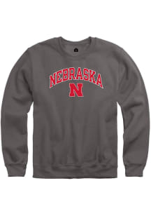 Rally Nebraska Cornhuskers Mens Charcoal Arch Mascot Long Sleeve Crew Sweatshirt