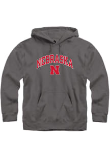 Rally Nebraska Cornhuskers Mens Charcoal Arch Mascot Style Long Sleeve Hoodie