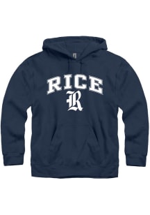 Rice Owls Mens Navy Blue Arch Mascot Long Sleeve Hoodie