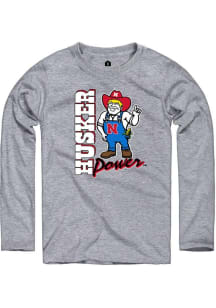 Rally Nebraska Cornhuskers Grey Husker Power No 1 Long Sleeve T Shirt