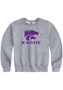 K-State Wildcats Youth Grey Name Drop Logo Long Sleeve Crew Sweatshirt