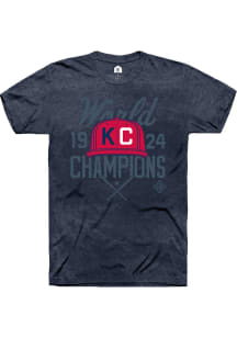 Rally Kansas City Monarchs Navy Blue World Champions Hat Short Sleeve Fashion T Shirt