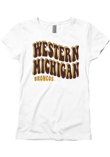 Western Michigan Broncos Girls White Warping Sparkle Short Sleeve Tee