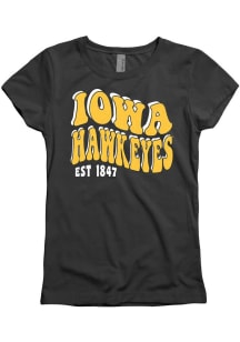 Iowa Hawkeyes Girls Black Warping Sparkle Short Sleeve Tee