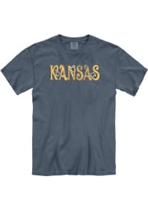 Kansas Womens Blue Floral Wordmark Short Sleeve T-Shirt