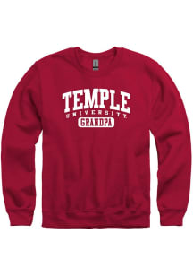 Temple Owls Mens Cardinal Grandpa Pill Long Sleeve Crew Sweatshirt