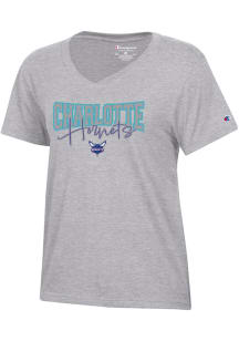 Champion Charlotte Hornets Womens White Glitter Script Short Sleeve T-Shirt