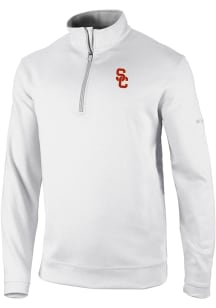 Columbia USC Trojans Mens White Heat Seal Omni Wick Wickhams Hills Long Sleeve Qtr Zip Pullover