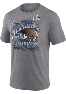 Seattle Seahawks Grey Heather 2025 Super Bowl Champions Lx Historic Win Short Sleeve Fashion T Shi..