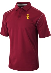Columbia USC Trojans Mens Red Heat Seal Omni Wick Shotgun Short Sleeve Polo