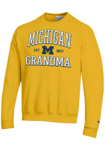 Champion Michigan Wolverines Mens Yellow Est. Date Grandma Powerblend Long Sleeve Crew Sweatshirt
