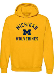 Michigan Wolverines Mens Yellow Arch Name Long Sleeve Hoodie