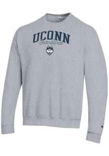 Champion UConn Huskies Mens Grey Grandma Script Powerblend Long Sleeve Crew Sweatshirt