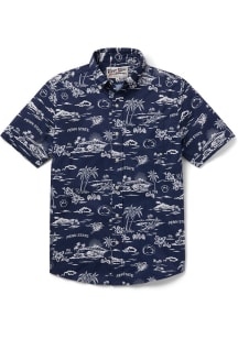 Reyn Spooner Penn State Nittany Lions Mens Navy Blue Kekai Design Short Sleeve Dress Shirt