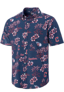Reyn Spooner Cleveland Guardians Mens Navy Blue Kekai Short Sleeve Dress Shirt