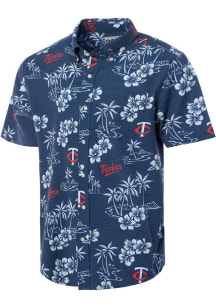 Reyn Spooner Minnesota Twins Mens Navy Blue Kekai Short Sleeve Dress Shirt