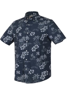 Reyn Spooner New York Yankees Mens Navy Blue Game Day Short Sleeve Dress Shirt