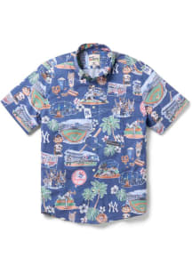 Reyn Spooner New York Yankees Mens Navy Blue Scenic Short Sleeve Dress Shirt