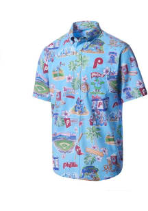 Phillie Phanatic  Reyn Spooner Philadelphia Phillies Mens Light Blue Scenic Short Sleeve Dress Shi..