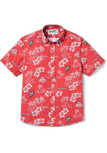 Reyn Spooner Ohio State Buckeyes Mens Red Kekai Design Short Sleeve Dress Shirt