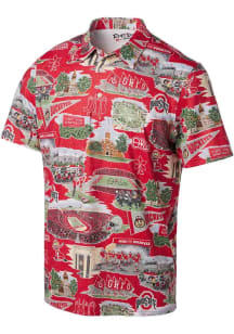 Reyn Spooner Ohio State Buckeyes Mens Red Scenic Short Sleeve Fashion Polo