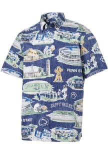 Reyn Spooner Penn State Nittany Lions Mens Navy Blue Scenic Short Sleeve Dress Shirt