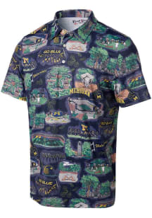 Reyn Spooner Michigan Wolverines Mens Blue Scenic Short Sleeve Fashion Polo