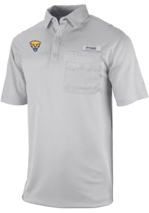 Columbia Pitt Panthers Mens Grey Heat Seal Omni Wick Flycaster Short Sleeve Polo