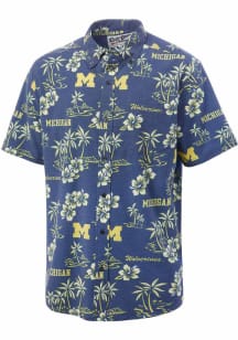 Reyn Spooner Michigan Wolverines Mens Blue Kekai Short Sleeve Dress Shirt