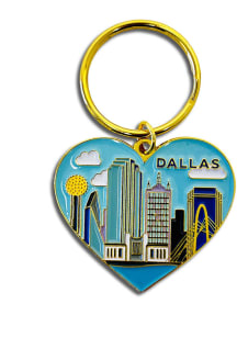 Dallas Ft Worth The Found City Skyline Heart Keychain - Light Blue