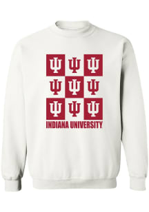 Indiana Hoosiers Mens White Checkerbox Long Sleeve Crew Sweatshirt