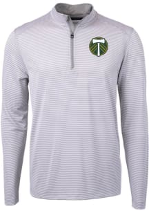Cutter and Buck Portland Timbers Mens Grey Virtue Eco Pique Micro Stripe Long Sleeve Qtr Zip Pullo..