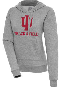 Antigua Indiana Hoosiers Womens Grey Heather Track & Field  Victory Hooded Sweatshirt
