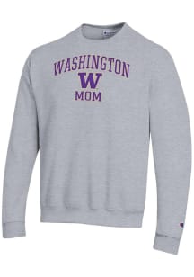 Champion Washington Huskies Mens Grey Mom Powerblend Long Sleeve Crew Sweatshirt