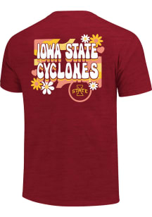 Iowa State Cyclones Girls Cardinal Retro Flower Frame Short Sleeve Tee