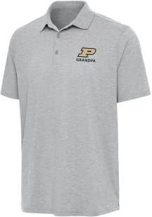 Antigua Purdue Boilermakers Mens Grey Heather Grandpa Par 3 Short Sleeve Polo