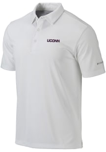 Columbia UConn Huskies Mens White Heat Seal Omni Wick Drive Short Sleeve Polo