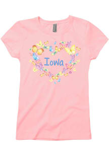 Iowa Girls Pink Butterfly Heart Short Sleeve Tee