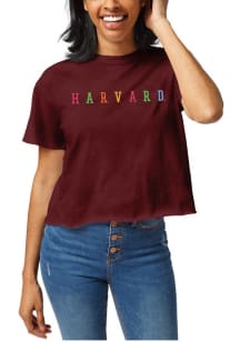 Harvard Crimson Womens Maroon Clothesline Crop Short Sleeve T-Shirt