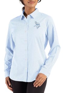 Cutter and Buck Minnesota Vikings Womens Mono Epic Confidence Gingham Long Sleeve Light Blue Dress..