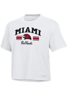 Under Armour Miami RedHawks Womens White Arch Over Logo Printed Short Sleeve T-Shirt
