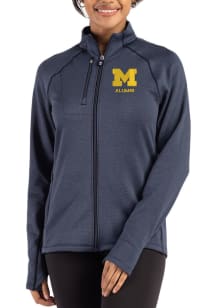 Cutter and Buck Michigan Wolverines Womens Navy Blue Alumni Peshastin Long Sleeve Full Zip Jacket