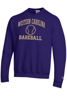 Champion Western Carolina Mens Purple Baseball Powerblend Long Sleeve Crew Sweatshirt