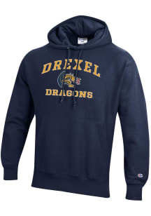 Champion Drexel Dragons Mens Navy Blue Mascot Reverse Weave Long Sleeve Hoodie