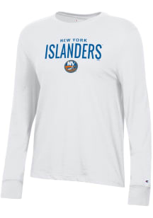 Champion New York Islanders Womens White Mascot Logo Core LS Tee