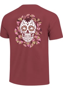 Texas State Bobcats Womens Maroon Sugar Skull Flowers Short Sleeve T-Shirt