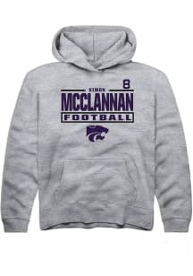 Simon McClannan Rally K-State Wildcats Youth NIL Stacked Box Long Sleeve Player Hoodie Grey